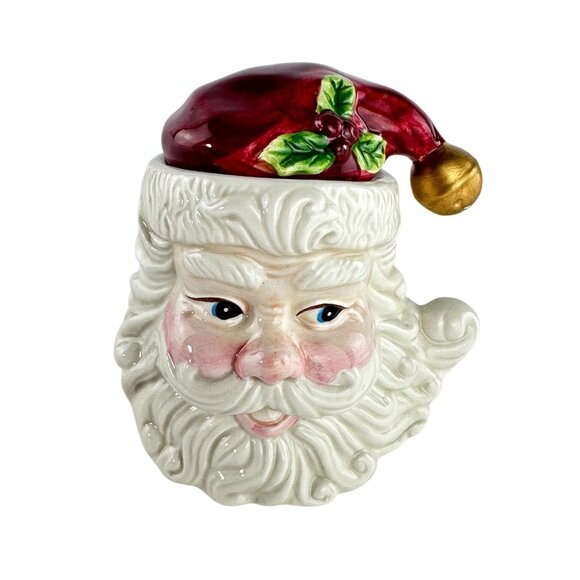 Vintage Santa Head Ceramic Christmas Creamer & Sugar Bowl Set With Lid - Picture 8 of 14